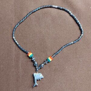 Hematite Orage/Green Jamaican Hematite Necklace Dolphin Necklace
